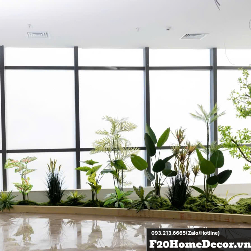 Bồn cây giả văn phòng trang trí theo phong cách nhiệt đới