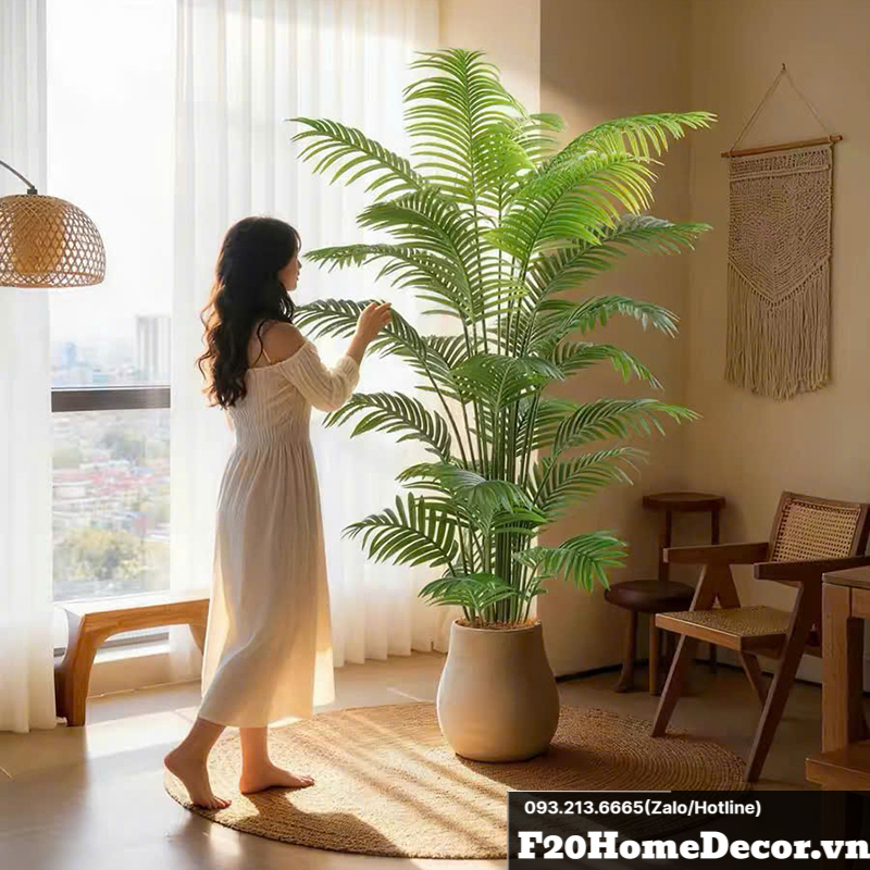 Cây cau vàng giả cao 200cm trang trí nội thất